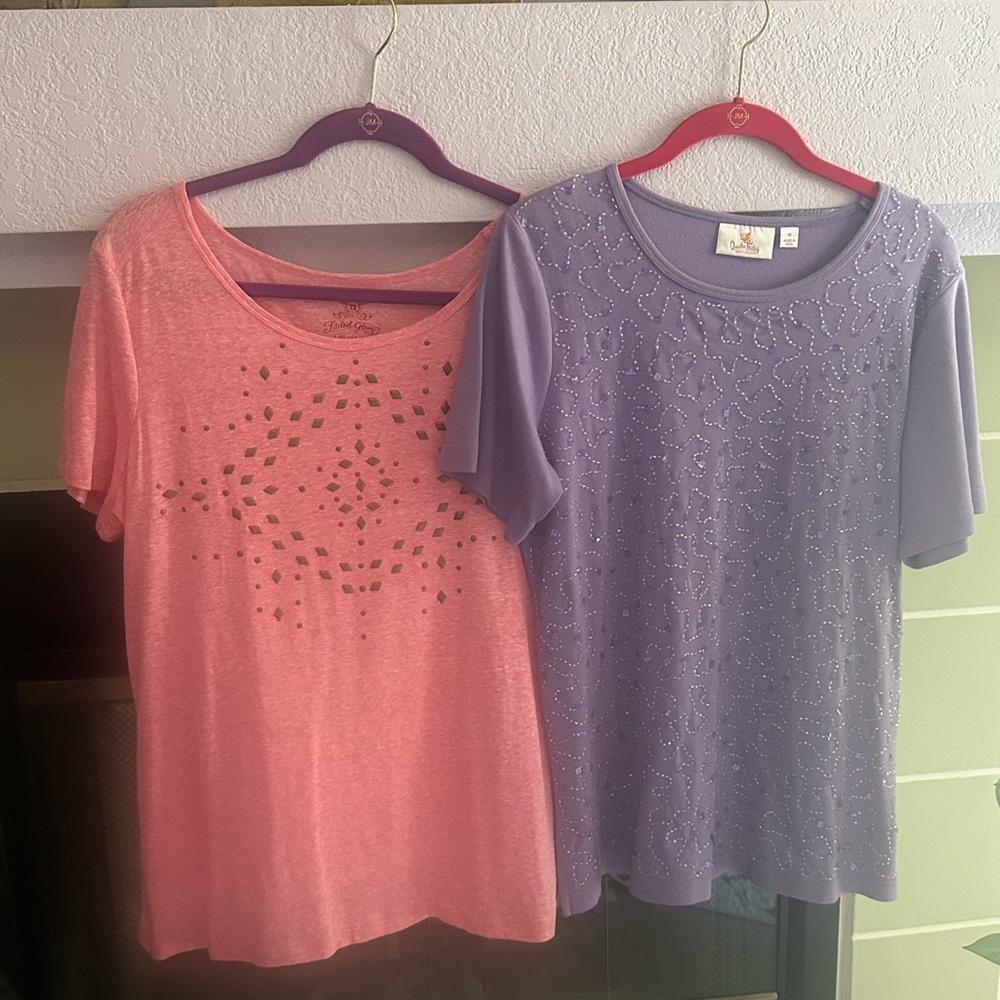 2 Embellished Tops- Coral (L)& Lavender (M)